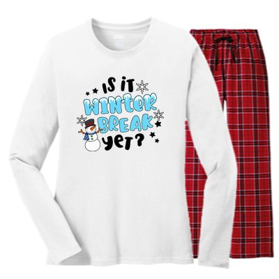 Funny Teacher Christmas Is It Winters Break Yet Cute Snowman Women's Long Sleeve Flannel Pajama Set 