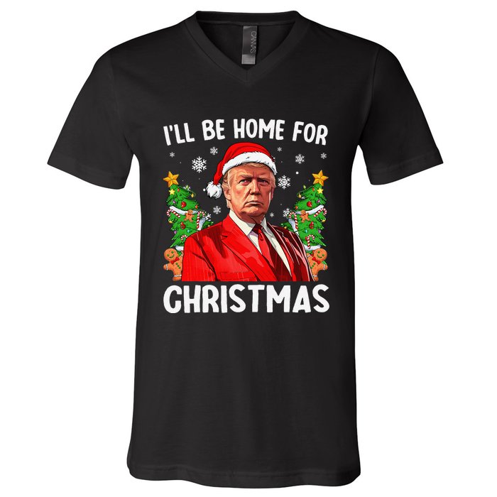 Funny Trump Christmas Santa Hat ILl Be Home For Christmas V-Neck T-Shirt