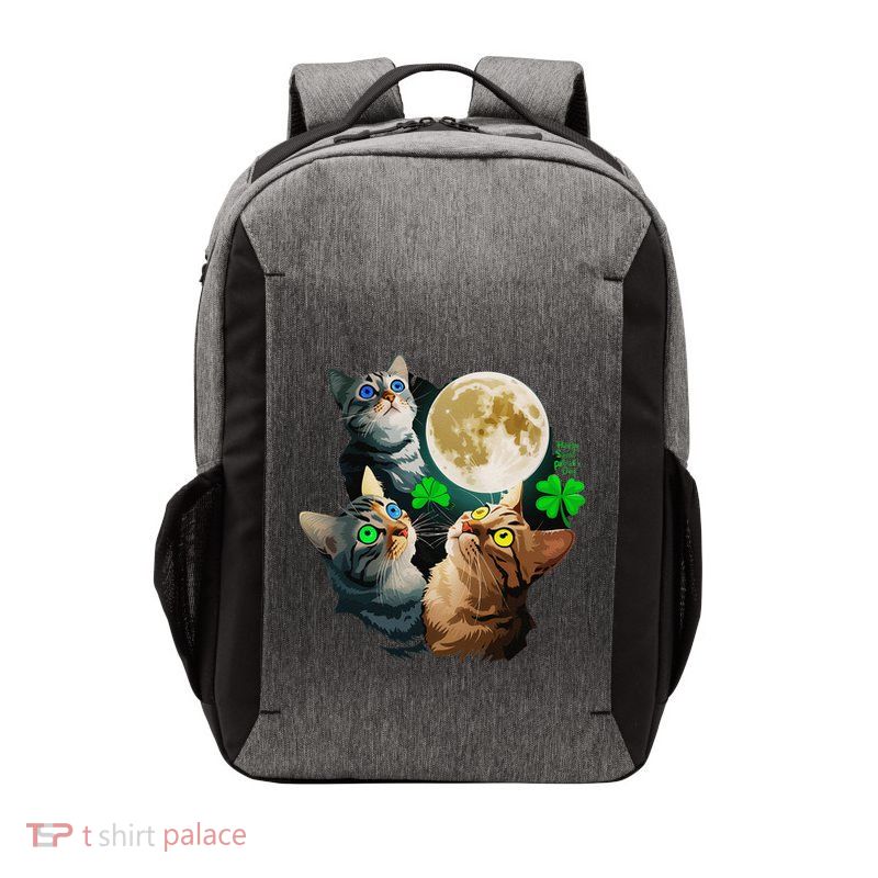 Funny Three Cat Moon 3 Wolfs Cute Kitten Lover St Patricks Vector Backpack