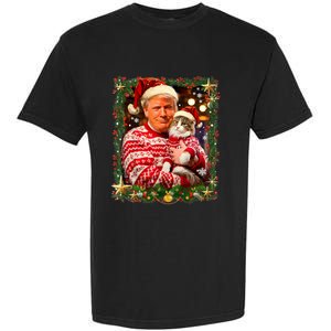 Funny Trump Christmas Sweater For Cat Lovers Ugly Xmas Garment-Dyed Heavyweight T-Shirt