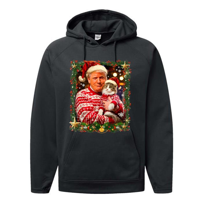 Funny Trump Christmas Sweater For Cat Lovers Ugly Xmas Performance Fleece Hoodie