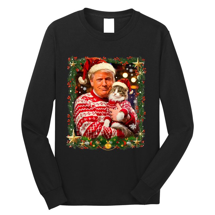 Funny Trump Christmas Sweater For Cat Lovers Ugly Xmas Long Sleeve Shirt