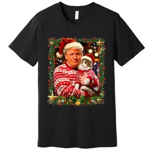 Funny Trump Christmas Sweater For Cat Lovers Ugly Xmas Premium T-Shirt