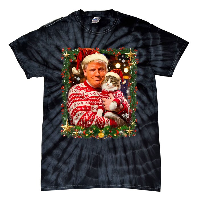 Funny Trump Christmas Sweater For Cat Lovers Ugly Xmas Tie-Dye T-Shirt