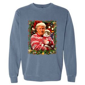 Funny Trump Christmas Sweater For Cat Lovers Ugly Xmas Garment-Dyed Sweatshirt