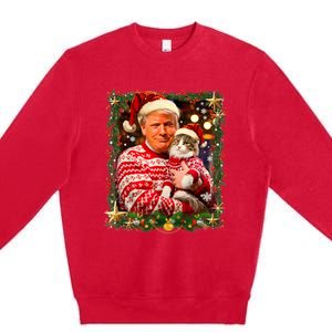 Funny Trump Christmas Sweater For Cat Lovers Ugly Xmas Premium Crewneck Sweatshirt