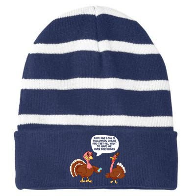 Funny Thanksgiving Cute Lil Turkey Boys Gifts Striped Beanie with Solid Band