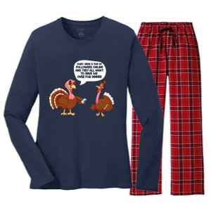 Funny Thanksgiving Cute Lil Turkey Boys Gifts Women's Long Sleeve Flannel Pajama Set 