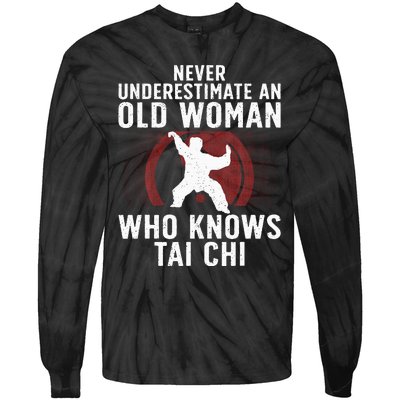 Funny Tai Chi Design For Women Grandma Martial Arts Lovers Tie-Dye Long Sleeve Shirt