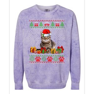 Funny Tabby Cat Santa Hat Ugly Christmas Xmas Pjs Gift Colorblast Crewneck Sweatshirt