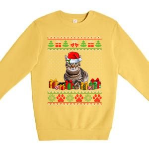 Funny Tabby Cat Santa Hat Ugly Christmas Xmas Pjs Gift Premium Crewneck Sweatshirt