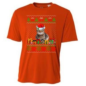 Funny Tabby Cat Santa Hat Ugly Christmas Xmas Pjs Gift Cooling Performance Crew T-Shirt