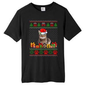 Funny Tabby Cat Santa Hat Ugly Christmas Xmas Pjs Gift Tall Fusion ChromaSoft Performance T-Shirt