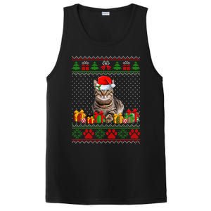 Funny Tabby Cat Santa Hat Ugly Christmas Xmas Pjs Gift PosiCharge Competitor Tank