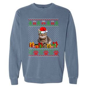 Funny Tabby Cat Santa Hat Ugly Christmas Xmas Pjs Gift Garment-Dyed Sweatshirt