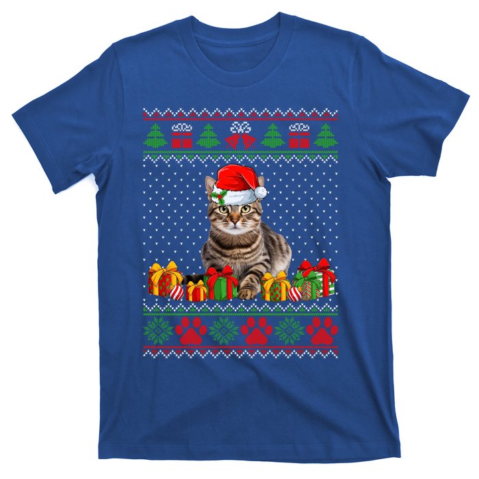 Funny Tabby Cat Santa Hat Ugly Christmas Xmas Pjs Gift T-Shirt