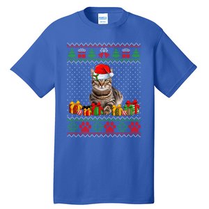 Funny Tabby Cat Santa Hat Ugly Christmas Xmas Pjs Gift Tall T-Shirt