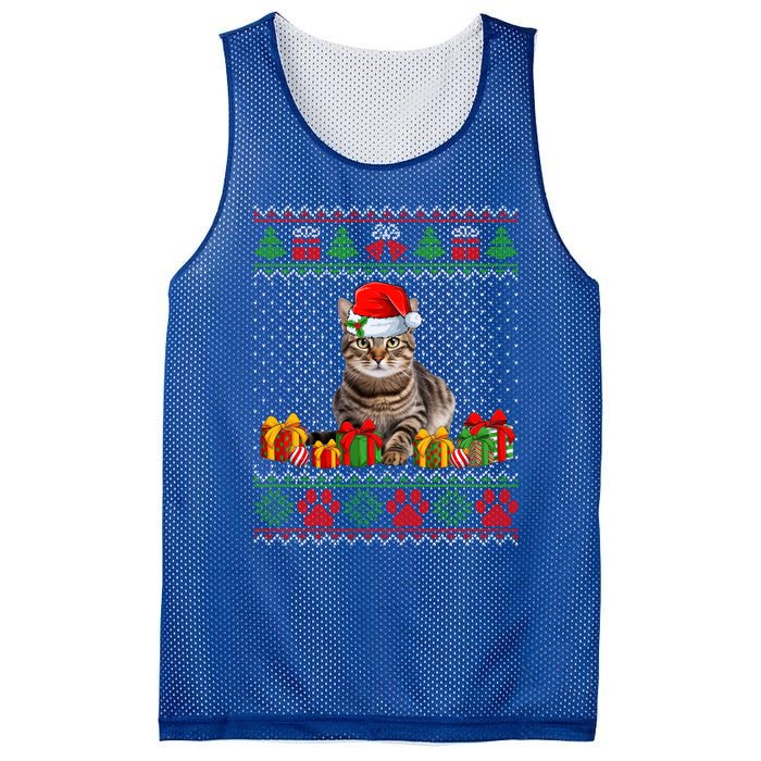 Funny Tabby Cat Santa Hat Ugly Christmas Xmas Pjs Gift Mesh Reversible Basketball Jersey Tank