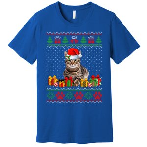 Funny Tabby Cat Santa Hat Ugly Christmas Xmas Pjs Gift Premium T-Shirt