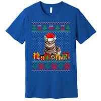 Funny Tabby Cat Santa Hat Ugly Christmas Xmas Pjs Gift Premium T-Shirt