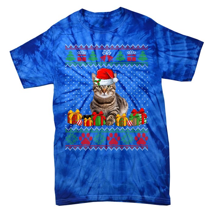 Funny Tabby Cat Santa Hat Ugly Christmas Xmas Pjs Gift Tie-Dye T-Shirt