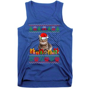 Funny Tabby Cat Santa Hat Ugly Christmas Xmas Pjs Gift Tank Top