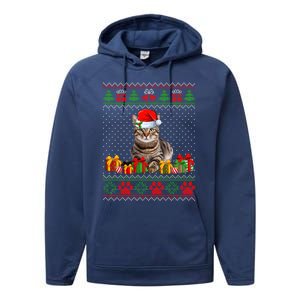 Funny Tabby Cat Santa Hat Ugly Christmas Xmas Pjs Gift Performance Fleece Hoodie