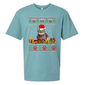 Funny Tabby Cat Santa Hat Ugly Christmas Xmas Pjs Gift Sueded Cloud Jersey T-Shirt