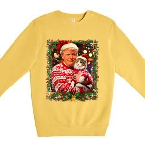 Funny Trump Christmas For Cat Lovers Ugly Xmas Cute Gift Premium Crewneck Sweatshirt