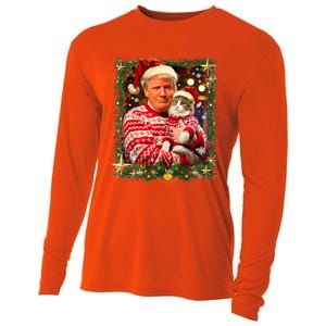 Funny Trump Christmas For Cat Lovers Ugly Xmas Cute Gift Cooling Performance Long Sleeve Crew