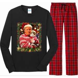 Funny Trump Christmas For Cat Lovers Ugly Xmas Cute Gift Long Sleeve Pajama Set