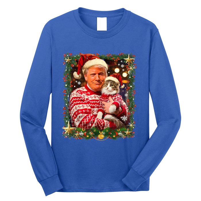 Funny Trump Christmas For Cat Lovers Ugly Xmas Cute Gift Long Sleeve Shirt