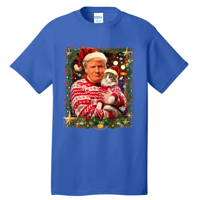 Funny Trump Christmas For Cat Lovers Ugly Xmas Cute Gift Tall T-Shirt