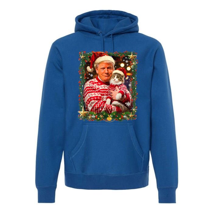 Funny Trump Christmas For Cat Lovers Ugly Xmas Cute Gift Premium Hoodie