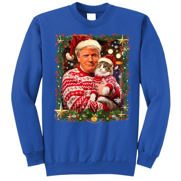 Funny Trump Christmas For Cat Lovers Ugly Xmas Cute Gift Tall Sweatshirt