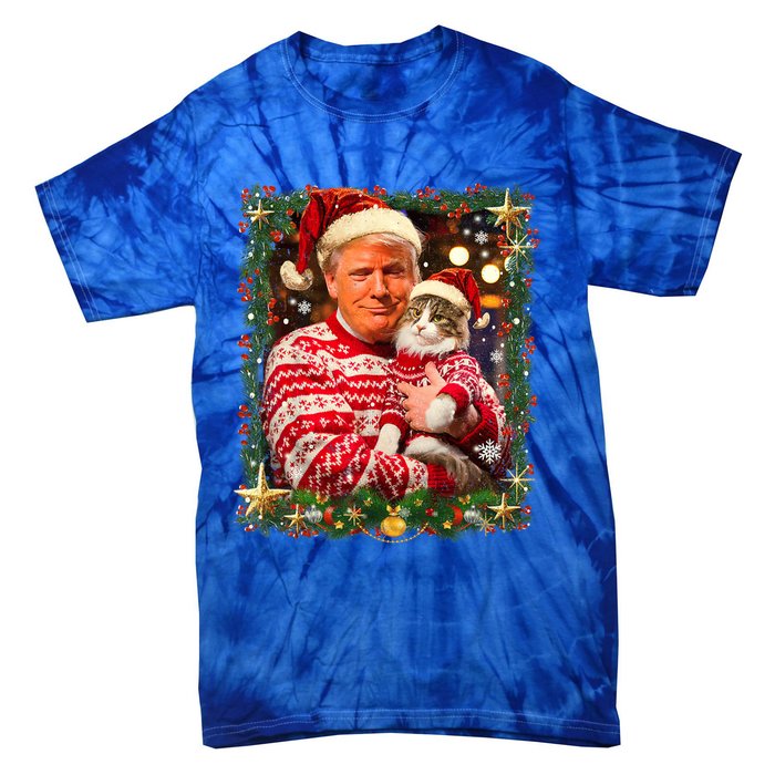 Funny Trump Christmas For Cat Lovers Ugly Xmas Cute Gift Tie-Dye T-Shirt