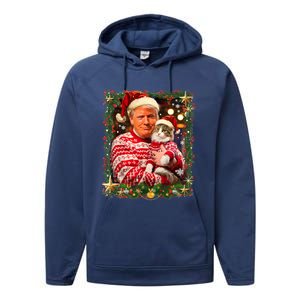 Funny Trump Christmas For Cat Lovers Ugly Xmas Cute Gift Performance Fleece Hoodie