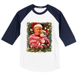 Funny Trump Christmas For Cat Lovers Ugly Xmas Cute Gift Baseball Sleeve Shirt