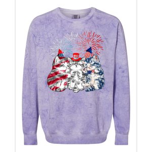 Funny Three Cat 4th Of July American Flag Patriotic Cat Colorblast Crewneck Sweatshirt