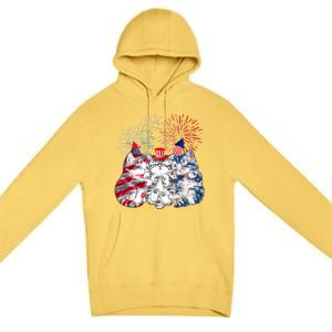 Funny Three Cat 4th Of July American Flag Patriotic Cat Premium Pullover Hoodie