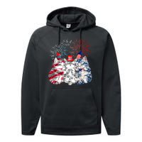 Funny Three Cat 4th Of July American Flag Patriotic Cat Performance Fleece Hoodie