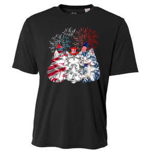 Funny Three Cat 4th Of July American Flag Patriotic Cat Cooling Performance Crew T-Shirt