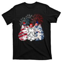 Funny Three Cat 4th Of July American Flag Patriotic Cat T-Shirt