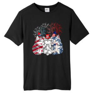 Funny Three Cat 4th Of July American Flag Patriotic Cat Tall Fusion ChromaSoft Performance T-Shirt