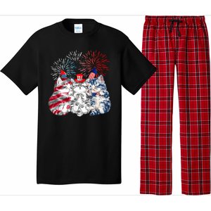 Funny Three Cat 4th Of July American Flag Patriotic Cat Pajama Set