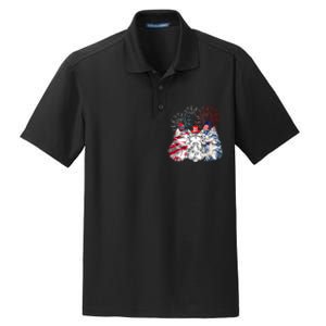 Funny Three Cat 4th Of July American Flag Patriotic Cat Dry Zone Grid Polo