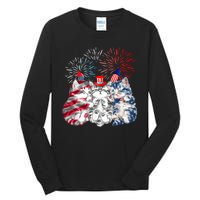 Funny Three Cat 4th Of July American Flag Patriotic Cat Tall Long Sleeve T-Shirt