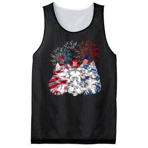 Funny Three Cat 4th Of July American Flag Patriotic Cat Mesh Reversible Basketball Jersey Tank