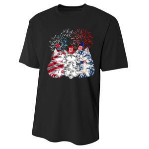 Funny Three Cat 4th Of July American Flag Patriotic Cat Performance Sprint T-Shirt