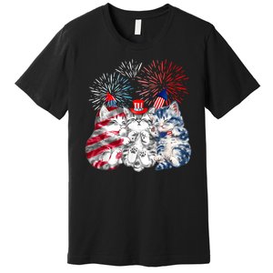 Funny Three Cat 4th Of July American Flag Patriotic Cat Premium T-Shirt